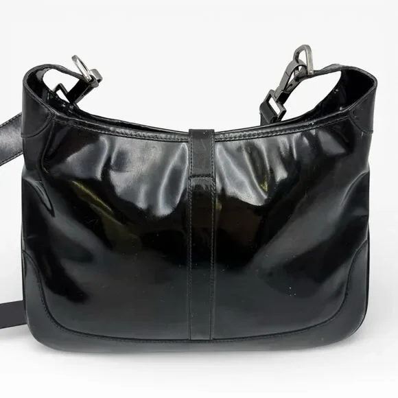 Authentic GUCCI Vintage Jackie Shoulder Hand Bag Leather Black W Certificate - Picture 4 of 10